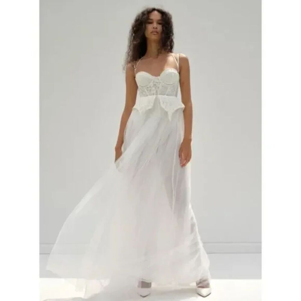 For Love & Lemons x Revolve Lily Bridal Gown Lace Corset Tulle Size M NWT - Picture 2 of 14